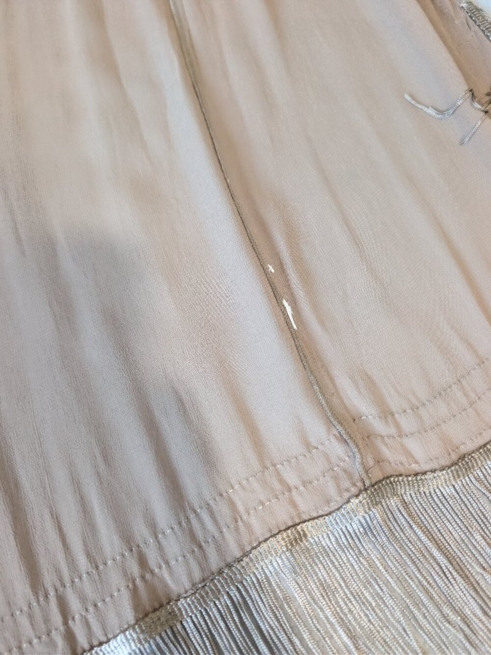 Chan Luu Beaded Maxi Dress Cardigan Set Tan Chiffon Fringe Racerback Slit L - Picture 11 of 16